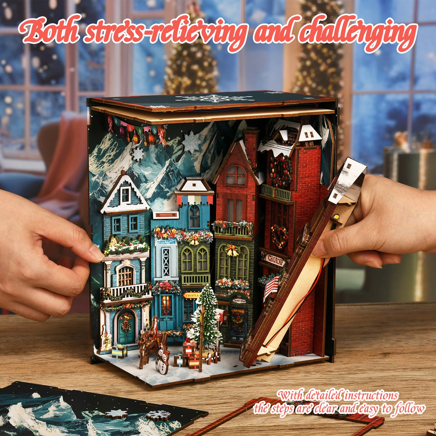 TJWFUNFUN Whispers of Stories Collection – Christmas Street Corner DIY Mini House Booknook, 296 PCS, Difficulty ★★★★☆