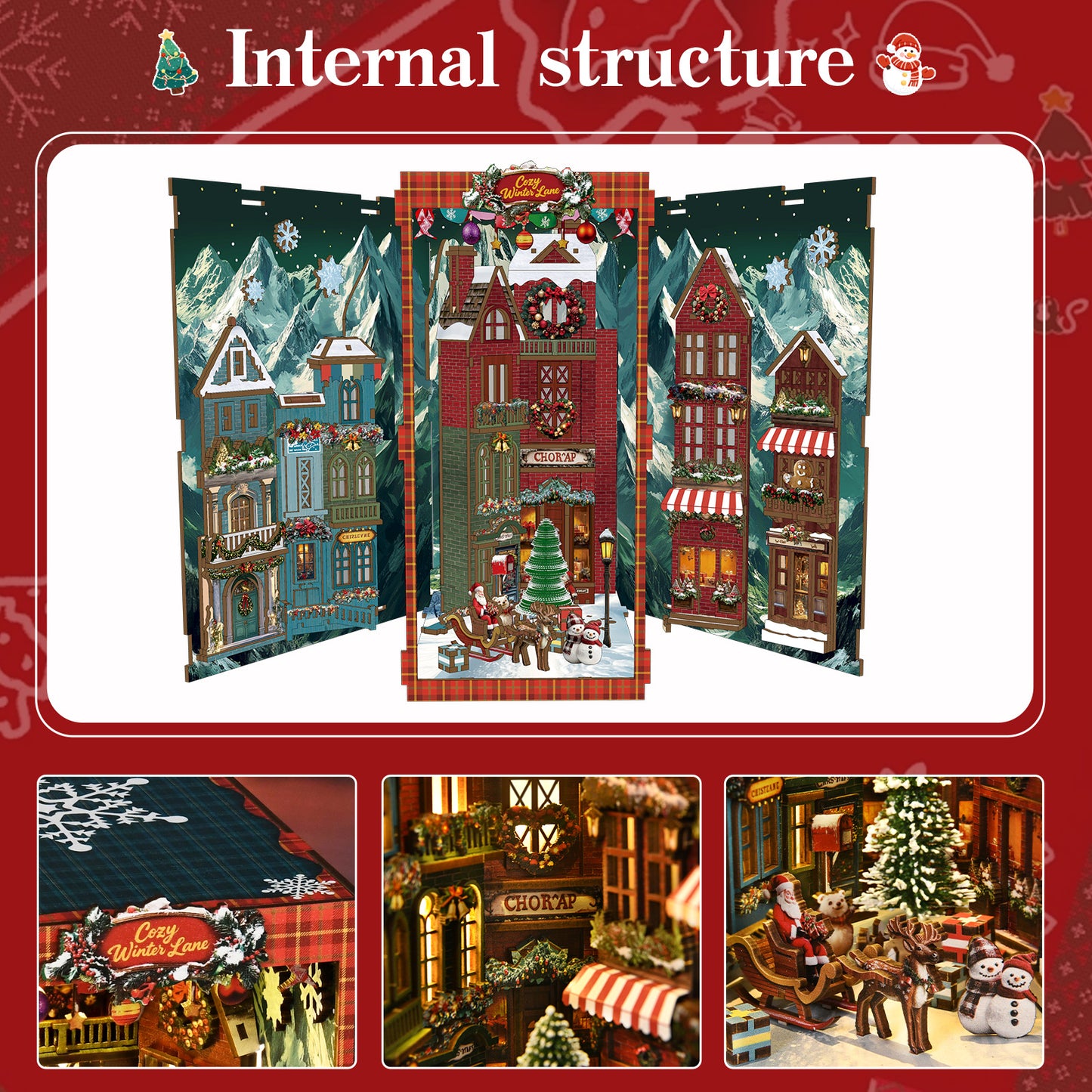 TJWFUNFUN Whispers of Stories Collection – Christmas Street Corner DIY Mini House Booknook, 296 PCS, Difficulty ★★★★☆