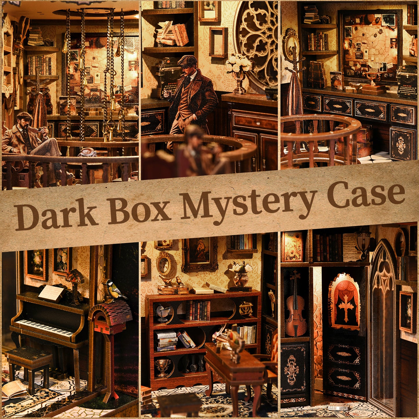 TJWFUNFUN DIY Book Nook Kit – Dark Box Mystery Case Enchanted Forest Library | Difficulty: ★★★★ | 270 Pieces | 6–8 Hours Assembly | 3D Wooden Puzzle Miniature Model with LED Lights & Music for Bookshelf Decoration