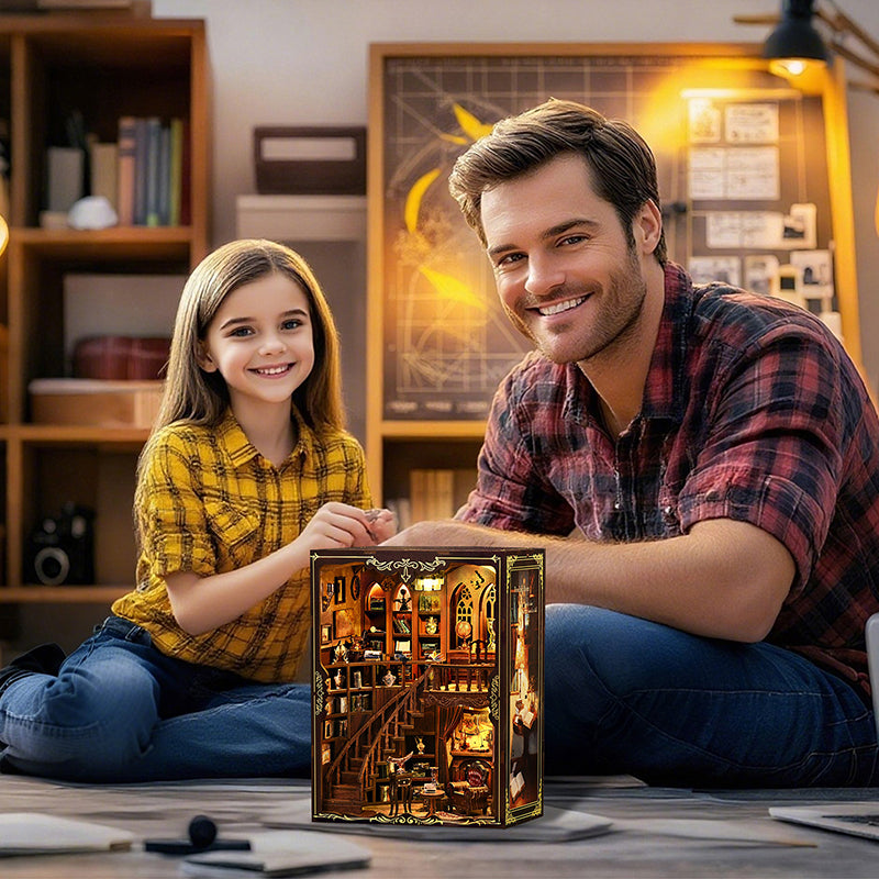 TJWFUNFUN DIY Miniature House – Ancient Study Book Nook Kit, 333 PCS, Difficulty: ★★★, LED Ambient Light, Creative Craft for Teens & Adults