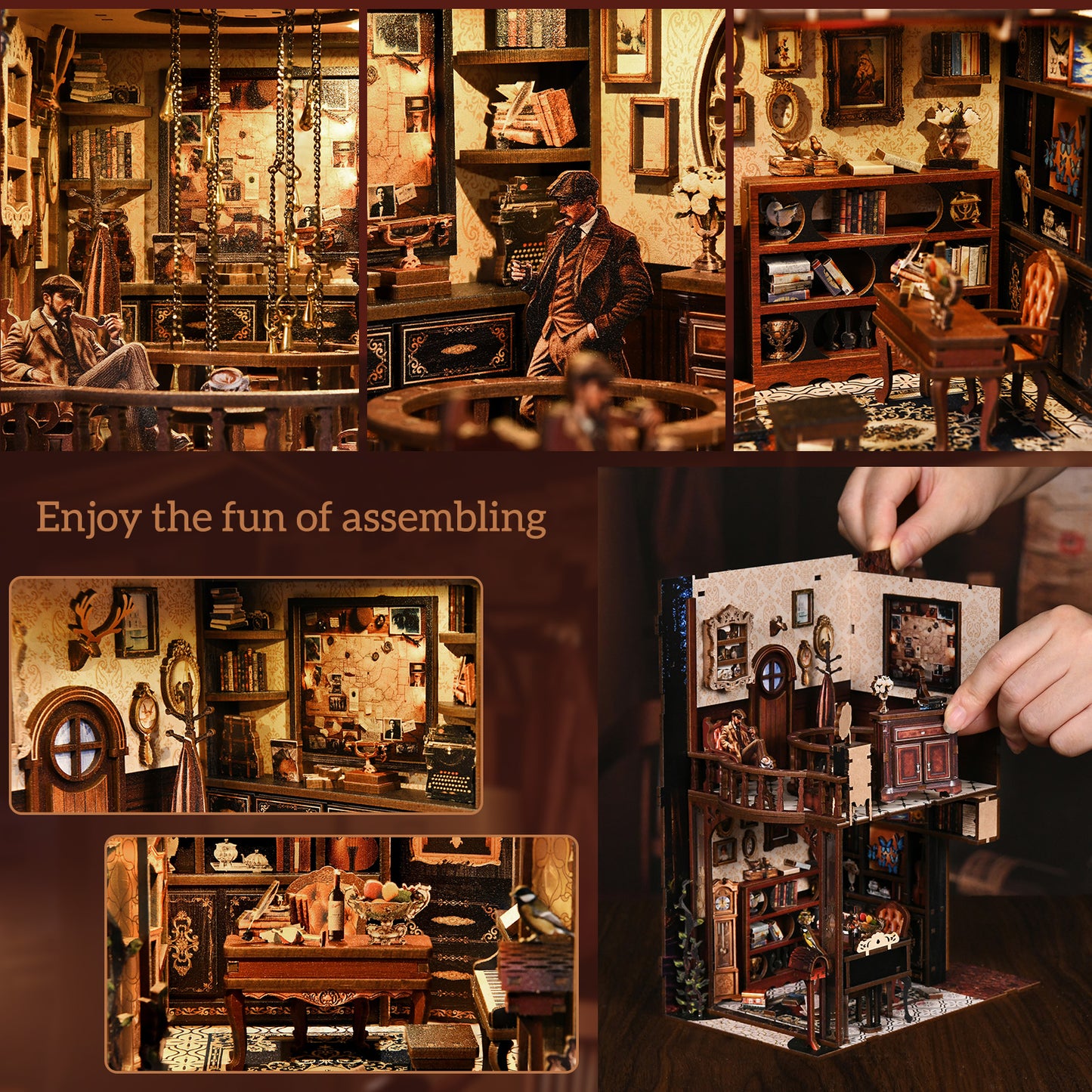 TJWFUNFUN DIY Book Nook Kit – Dark Box Mystery Case Enchanted Forest Library | Difficulty: ★★★★ | 270 Pieces | 6–8 Hours Assembly | 3D Wooden Puzzle Miniature Model with LED Lights & Music for Bookshelf Decoration