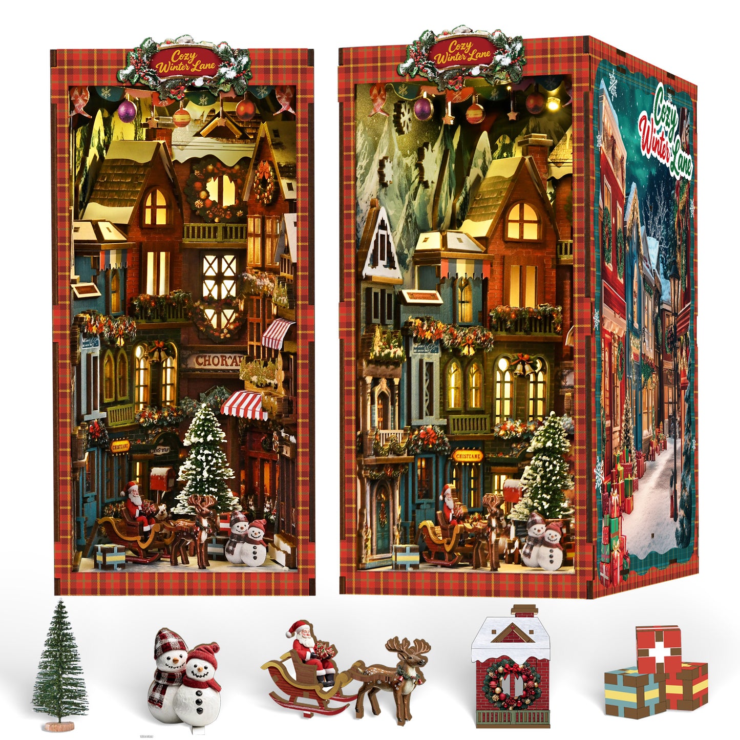 TJWFUNFUN Whispers of Stories Collection – Christmas Street Corner DIY Mini House Booknook, 296 PCS, Difficulty ★★★★☆