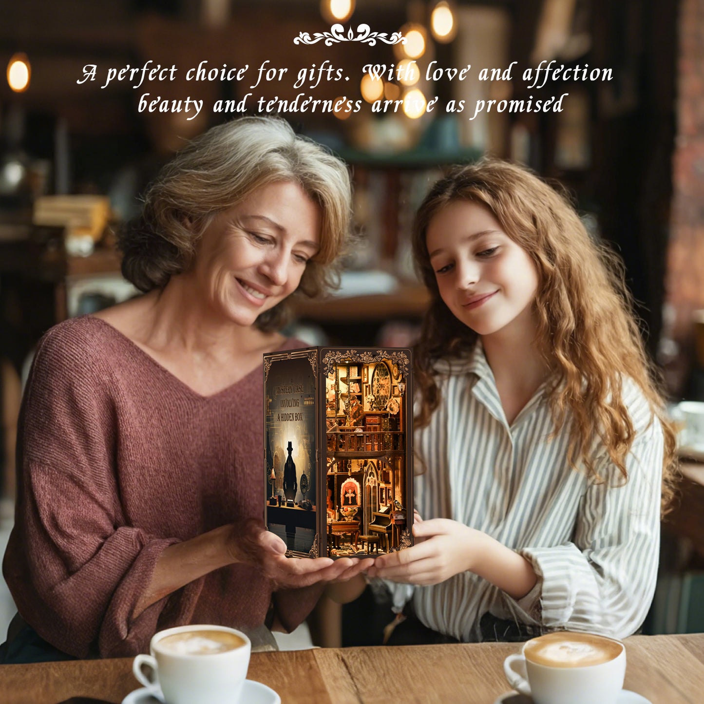 TJWFUNFUN DIY Book Nook Kit – Dark Box Mystery Case Enchanted Forest Library | Difficulty: ★★★★ | 270 Pieces | 6–8 Hours Assembly | 3D Wooden Puzzle Miniature Model with LED Lights & Music for Bookshelf Decoration