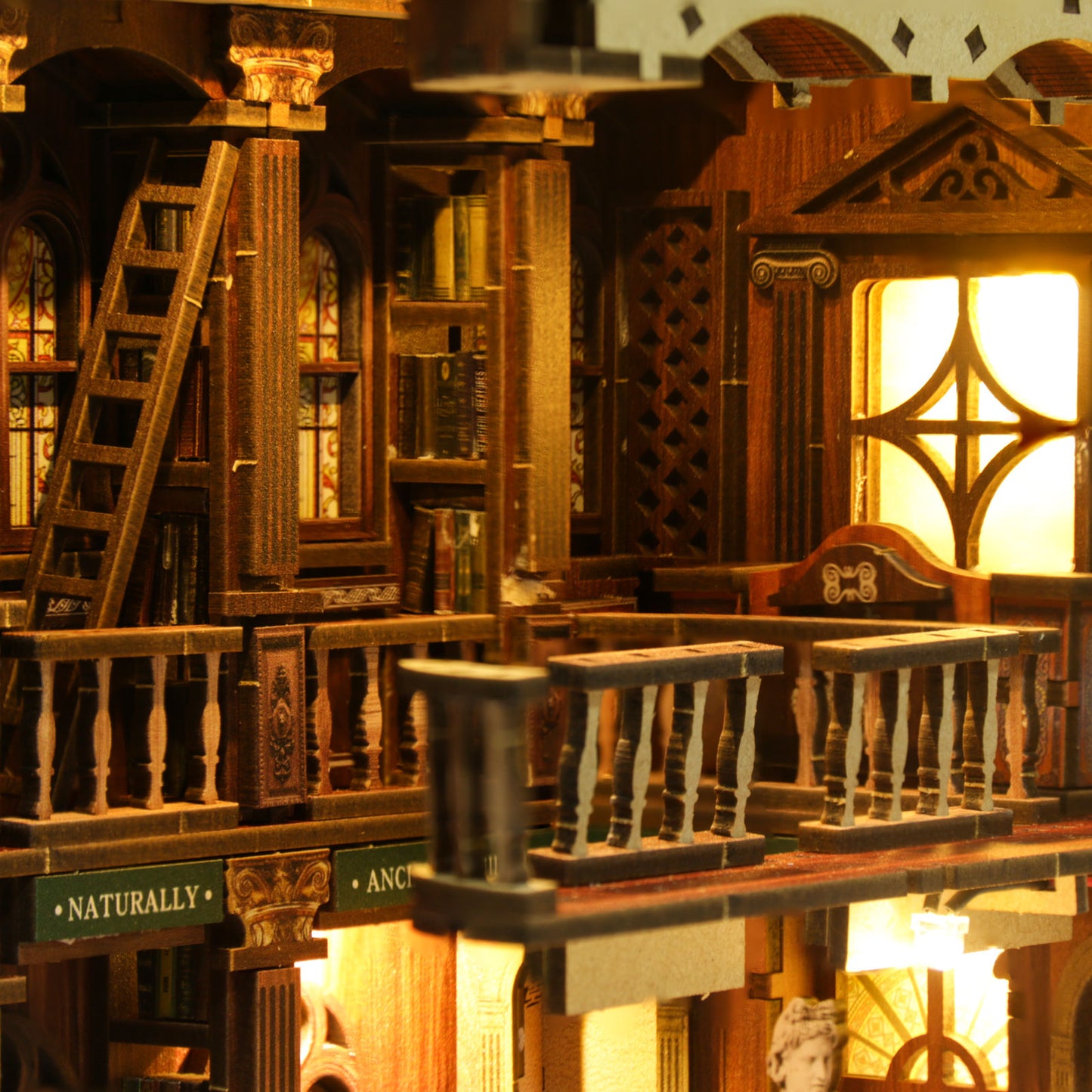 TJWFUNFUN The Philosophical Library DIY Book Nook Kit, 430PCS Wooden Miniature Bookshelf Diorama with LED Lights – Difficulty ★★★