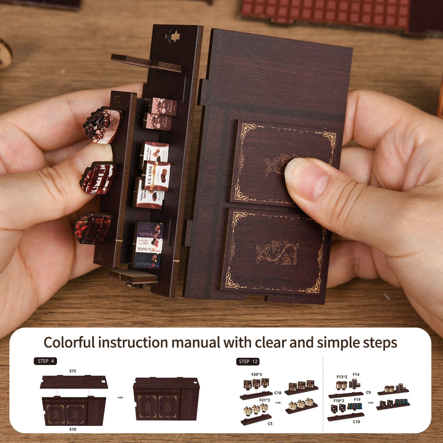 TJWFUNFUN DIY Miniature House – Sweet Chapter Book Nook Kit, 189 PCS, difficulty: ★★★, Dessert & Coffee Shop Scene with LED Light, Creative Craft for Teens & Adults