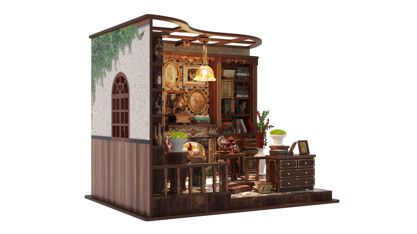 TJWFUNFUN Tiny Havens Collection – Left Bank Studyroom DIY Mini House with LED Light, 248 PCS, Difficulty ★★★