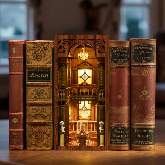 TJWFUNFUN The Philosophical Library DIY Book Nook Kit, 430PCS Wooden Miniature Bookshelf Diorama with LED Lights – Difficulty ★★★