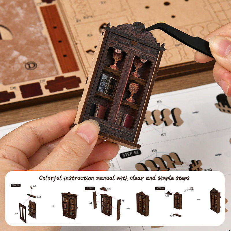 TJWFUNFUN DIY Miniature House – Ancient Study Book Nook Kit, 333 PCS, Difficulty: ★★★, LED Ambient Light, Creative Craft for Teens & Adults
