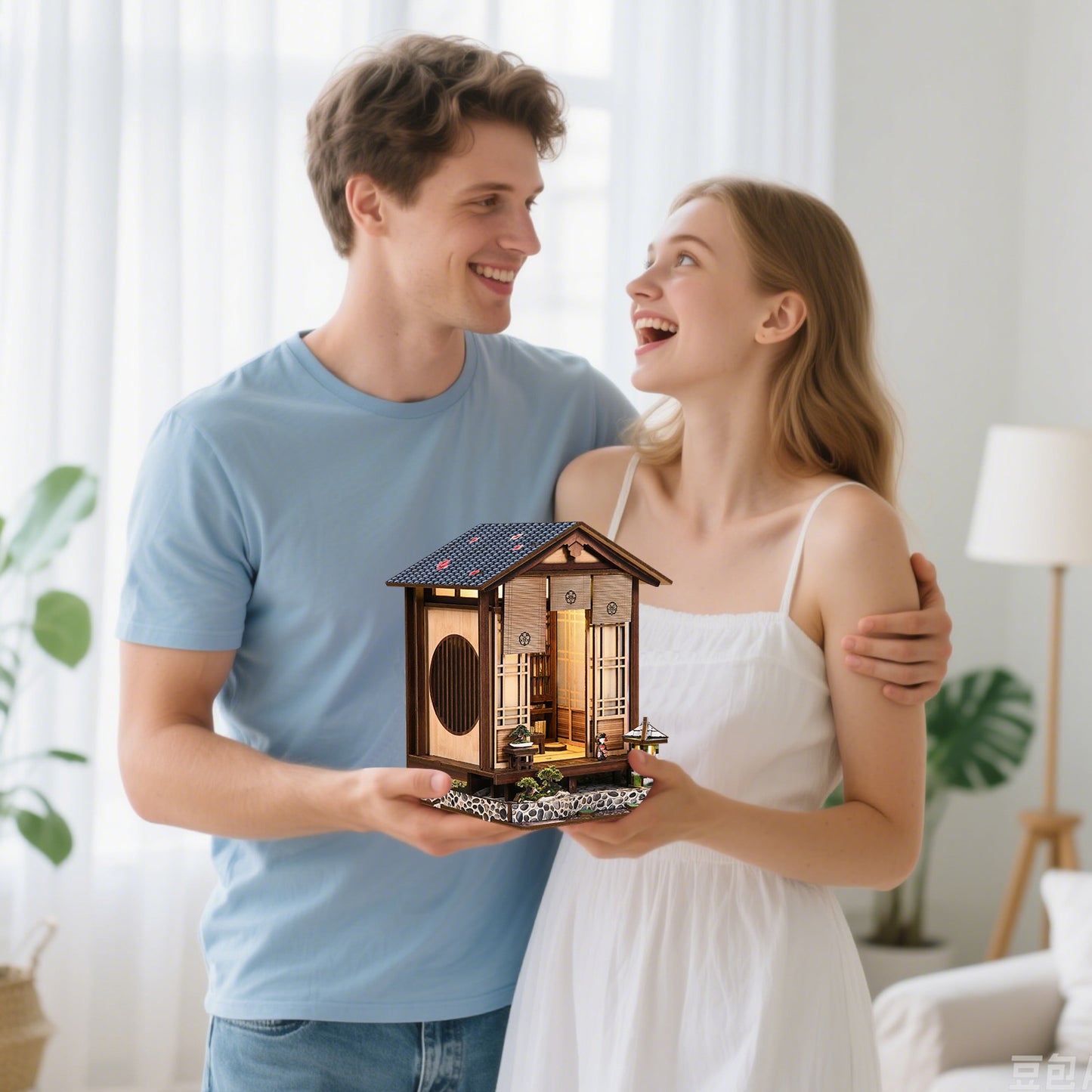 TJWFUNFUN DIY Book Nook Kit – Moss Lantern Harmony Garden, Japanese-Style Miniature Dollhouse with LED Light, Wooden Puzzle Craft Gift for Adults ★★ Difficulty, 14+