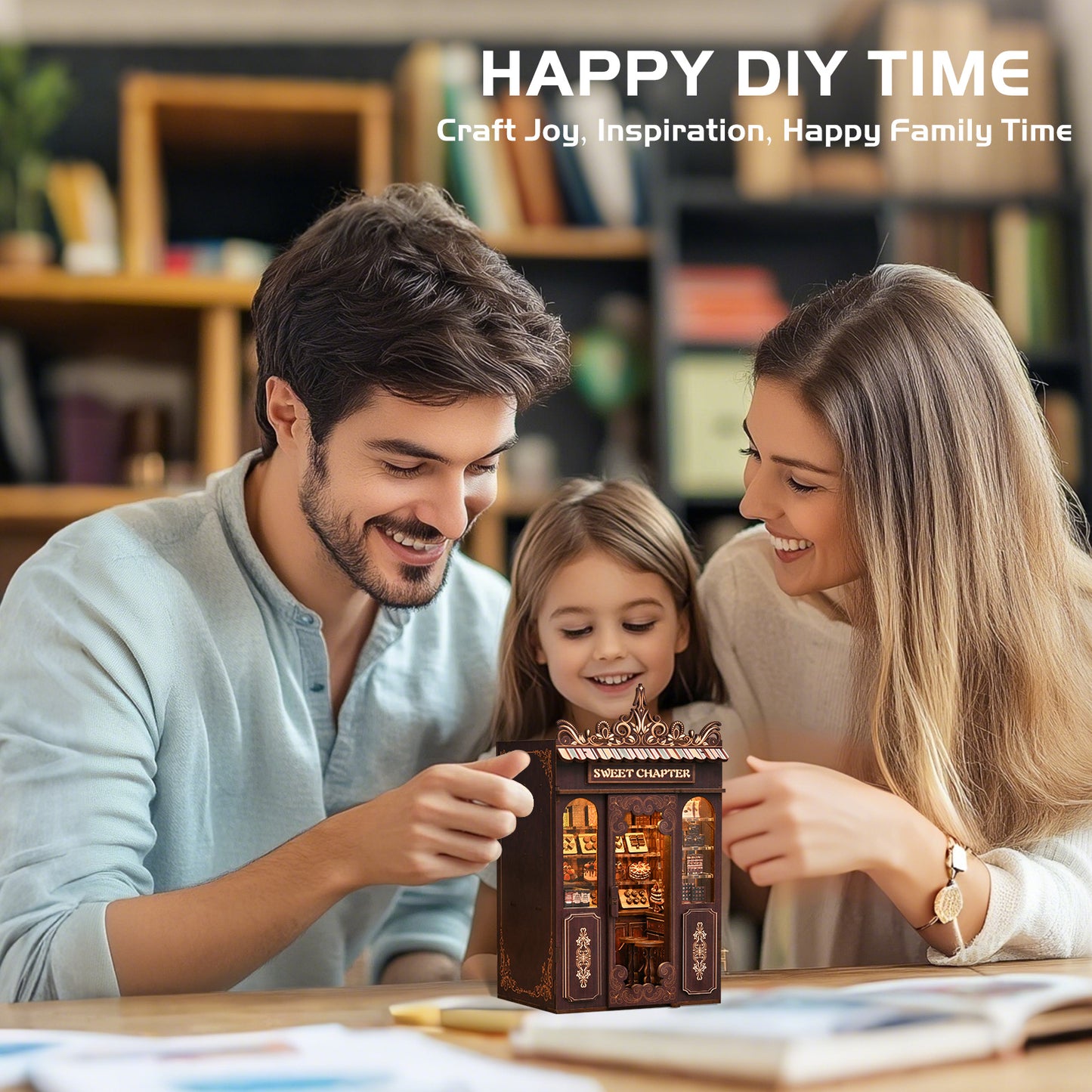 TJWFUNFUN DIY Miniature House – Sweet Chapter Book Nook Kit, 189 PCS, difficulty: ★★★, Dessert & Coffee Shop Scene with LED Light, Creative Craft for Teens & Adults