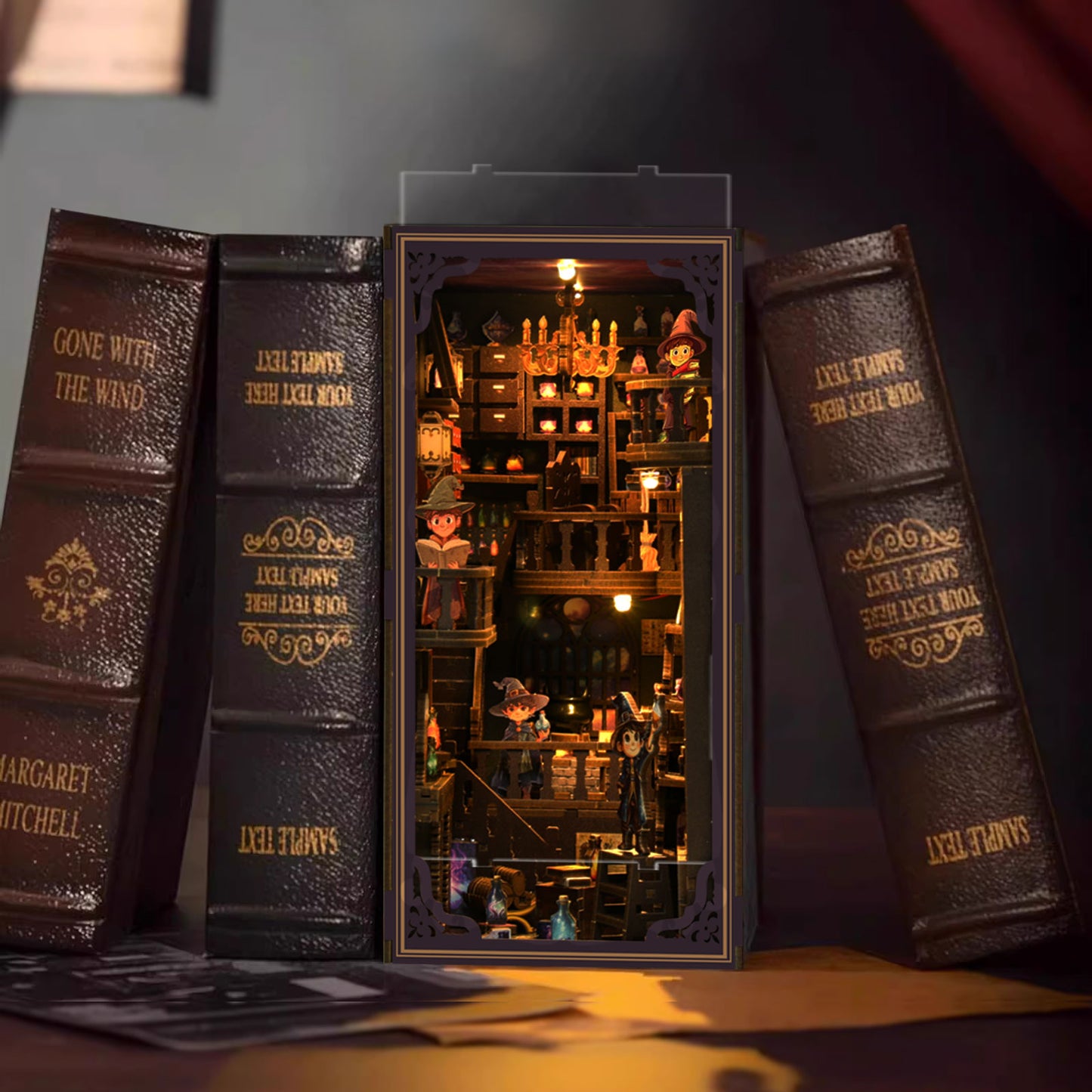TJWFUNFUN DIY Book Nook Kit – Dark Box Mystery Case Alchemy Master | Difficulty: ★★★★☆ | 396 Pieces | 8–10 Hours Assembly | 3D Wooden Puzzle Miniature Model with LED Lights for Bookshelf Decoration