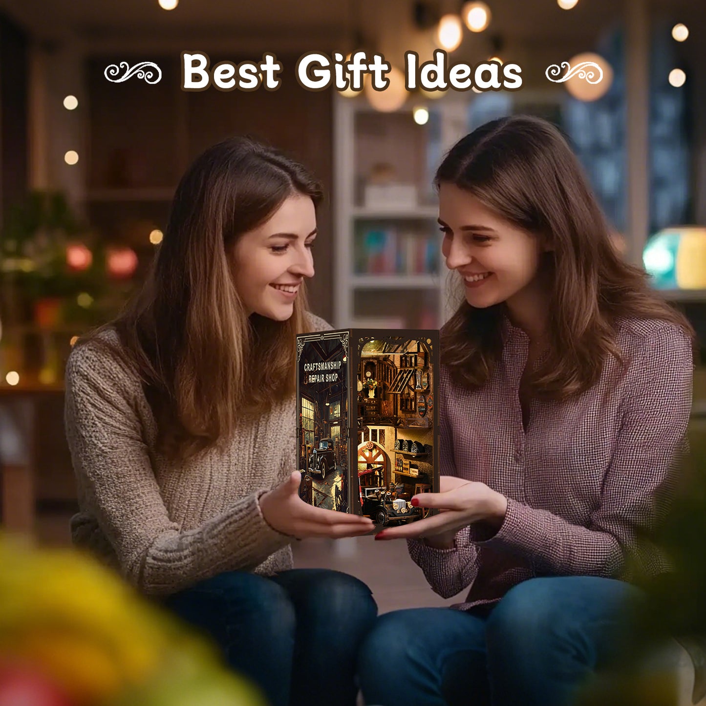 TJWFUNFUN DIY Book Nook Kit – Dark Box Mystery Case Craftsmanship Repair Shop | Difficulty: ★★★★ | 374 Pieces | 4–6 Hours Assembly | Wooden Miniature Model with LED Ambient Light & Dust Cover