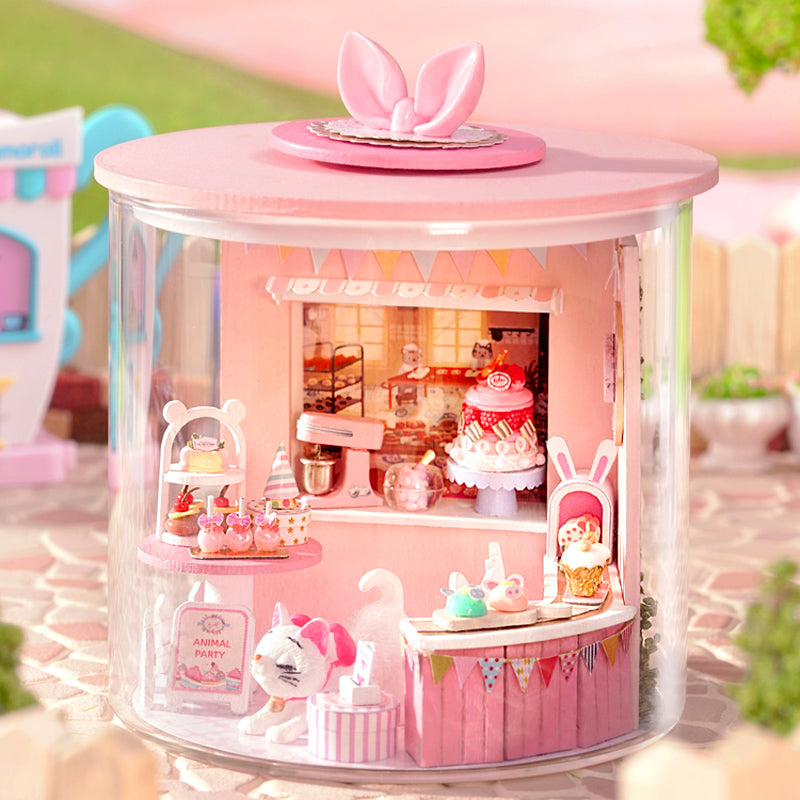 TJWFUNFUN Kitty Cake Shop – DIY Dream Bottle Miniature Kit | Sweet Bakery Scene with Cat Figurine & LED Light | Handcrafted Glass Jar Model for Dessert Lovers