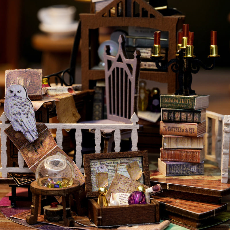 TJWFUNFUN Magic Cottage – DIY Dream Bottle Miniature Kit | Wizard’s Study Scene with LED Light | Handcrafted Glass Jar Model for Fantasy Lovers