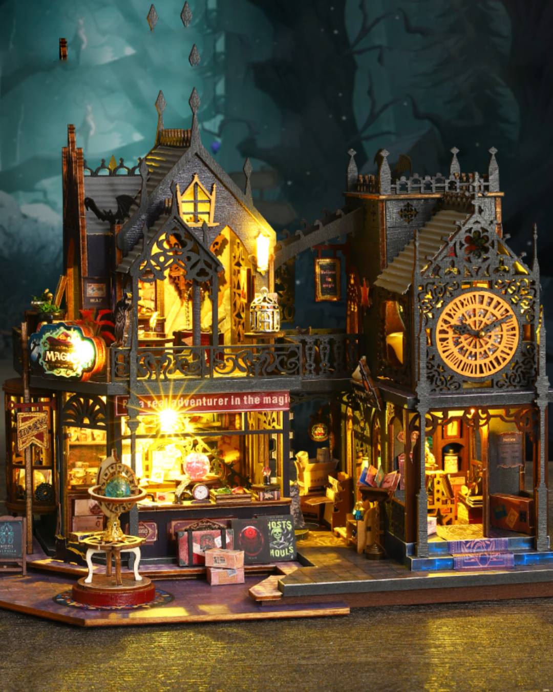 TJWFUNFUN HOLO Magic City DIY Book Nook Kit with LED Lights, Gothic Fantasy Wooden Miniature House, 8–10H Advanced Build ★★★★★