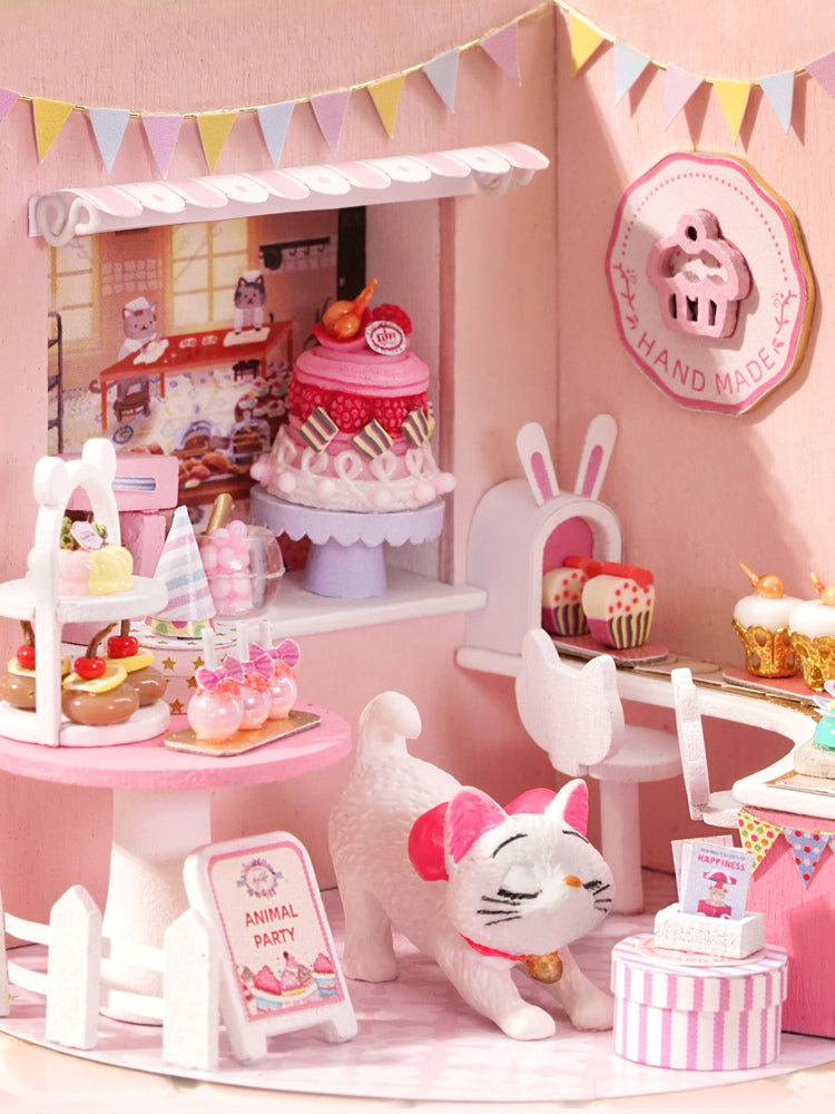 TJWFUNFUN Kitty Cake Shop – DIY Dream Bottle Miniature Kit | Sweet Bakery Scene with Cat Figurine & LED Light | Handcrafted Glass Jar Model for Dessert Lovers