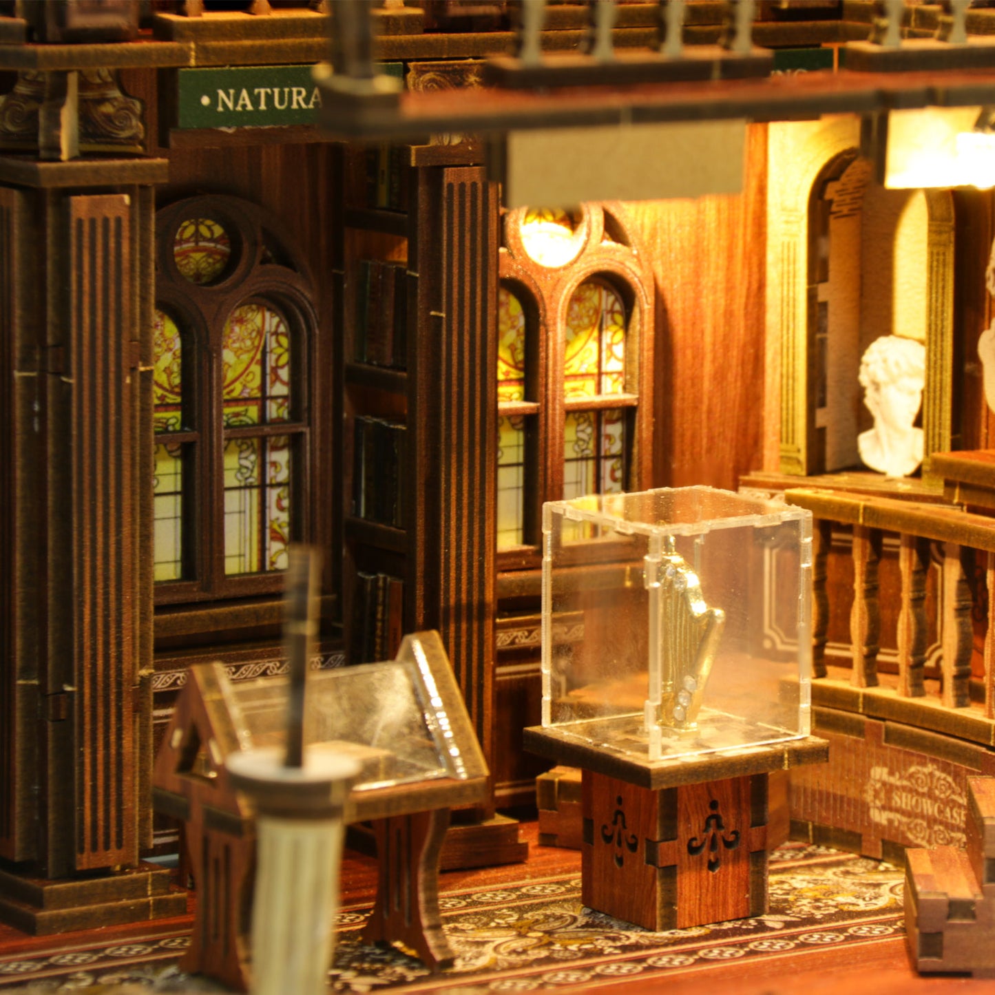 TJWFUNFUN The Philosophical Library DIY Book Nook Kit, 430PCS Wooden Miniature Bookshelf Diorama with LED Lights – Difficulty ★★★