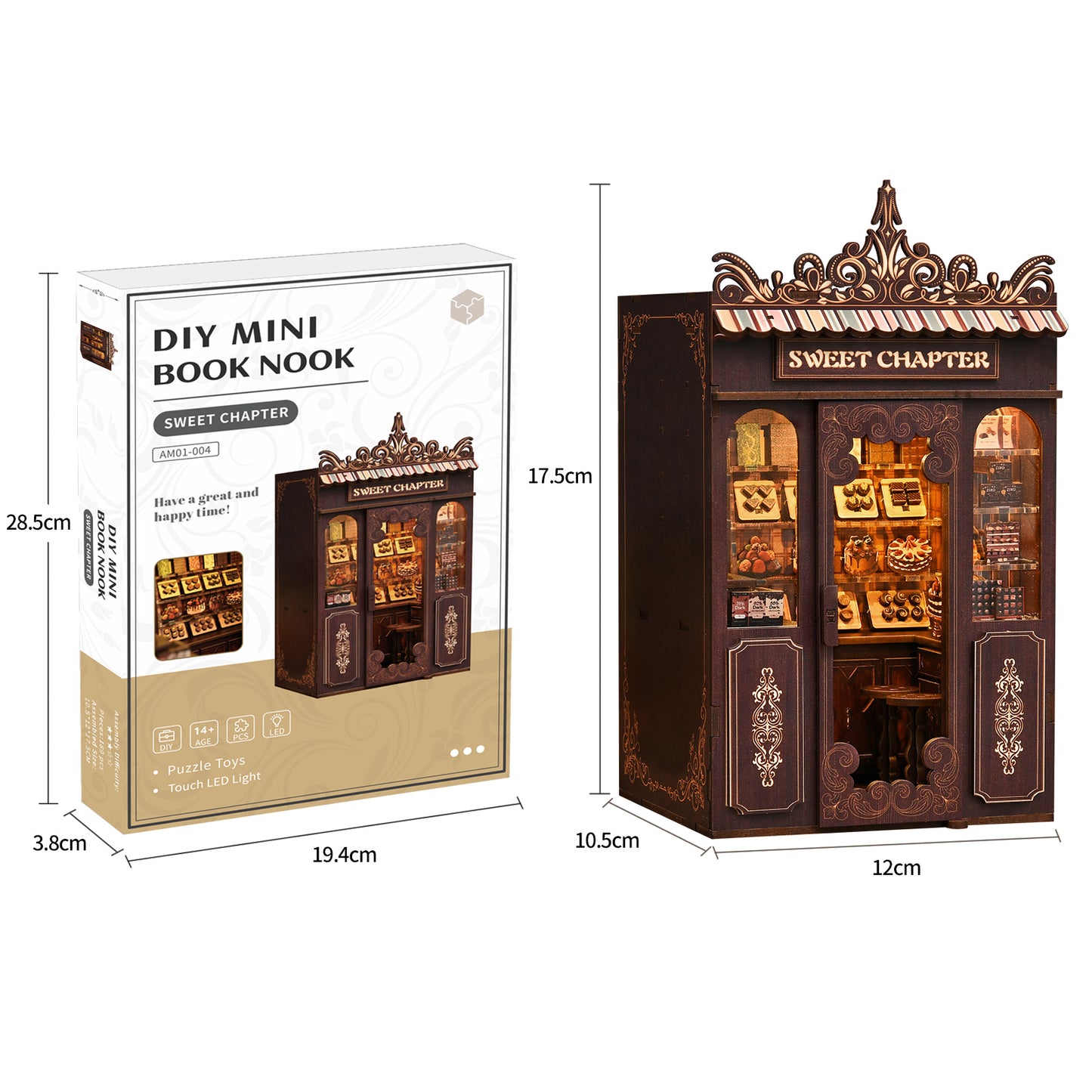 TJWFUNFUN Tiny Havens Collection – Sweet Chapter DIY Book Nook with LED Light, 189 PCS, Difficulty ★★★