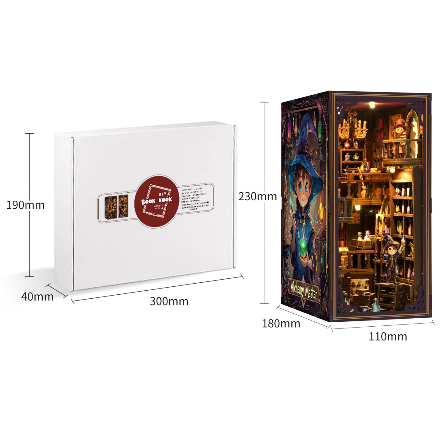 TJWFUNFUN DIY Book Nook Kit – Dark Box Mystery Case Alchemy Master | Difficulty: ★★★★☆ | 396 Pieces | 8–10 Hours Assembly | 3D Wooden Puzzle Miniature Model with LED Lights for Bookshelf Decoration