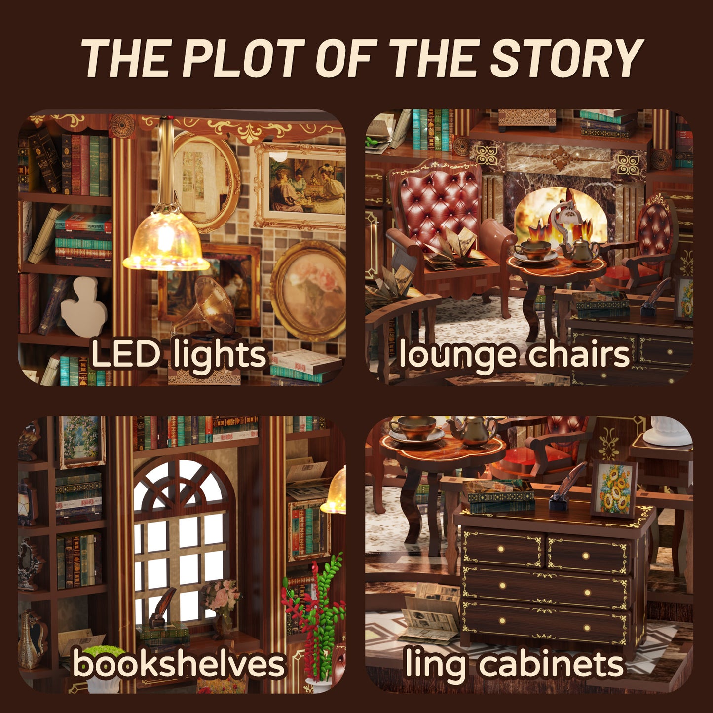 TJWFUNFUN Tiny Havens Collection – Left Bank Studyroom DIY Mini House with LED Light, 248 PCS, Difficulty ★★★