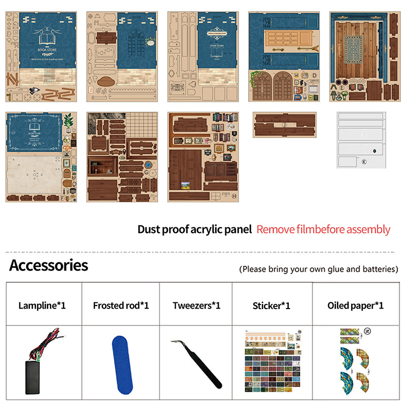 TJWFUNFUN DIY Miniature House – Pergola Reading Room Book Nook Kit, 255 PCS, Difficulty: ★★★, LED Touch Light, Creative Craft for Teens & Adults