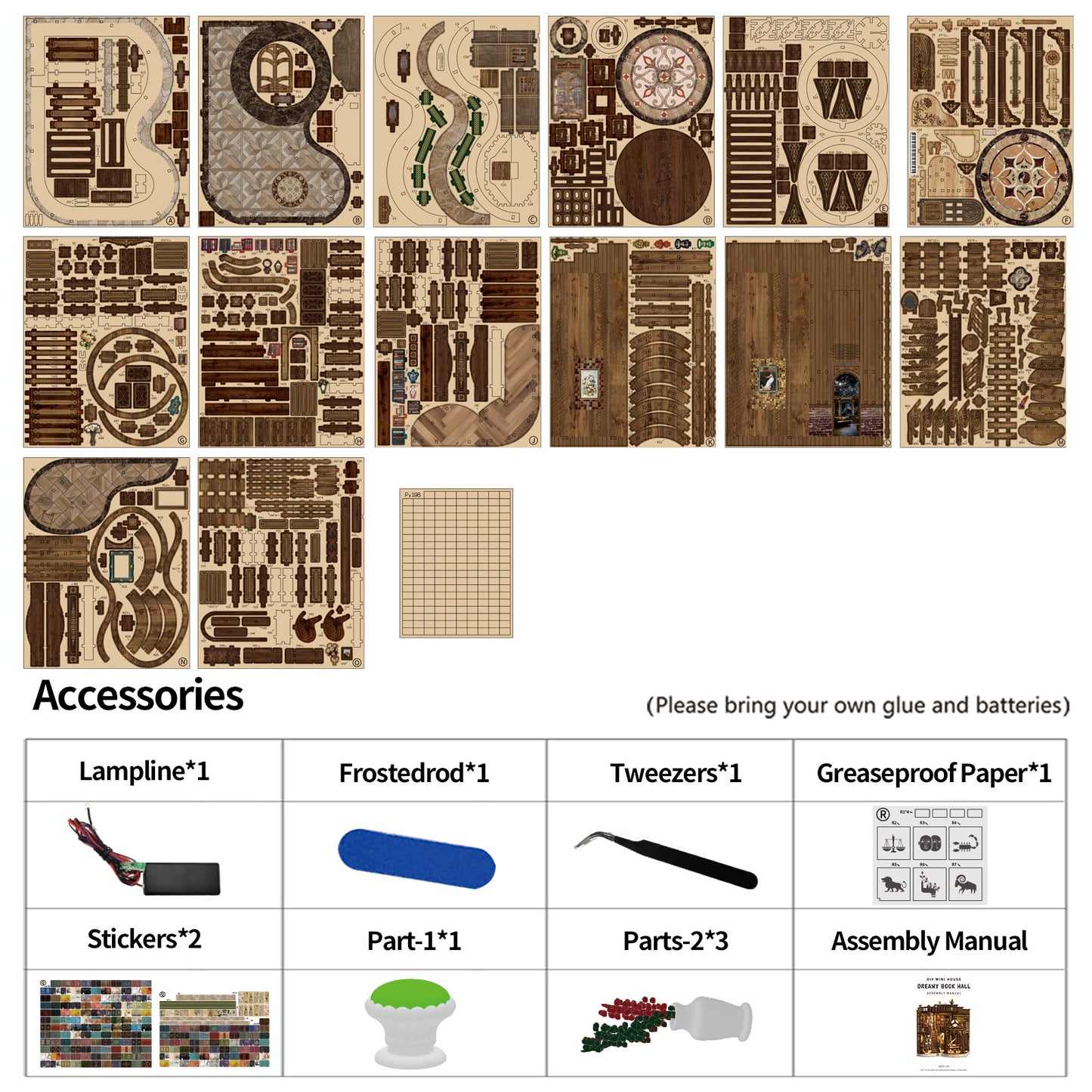 TJWFUNFUN Tiny Havens Collection – Dreamy Book Hall DIY Mini House with LED Light, 888 PCS, Difficulty ★★★★★