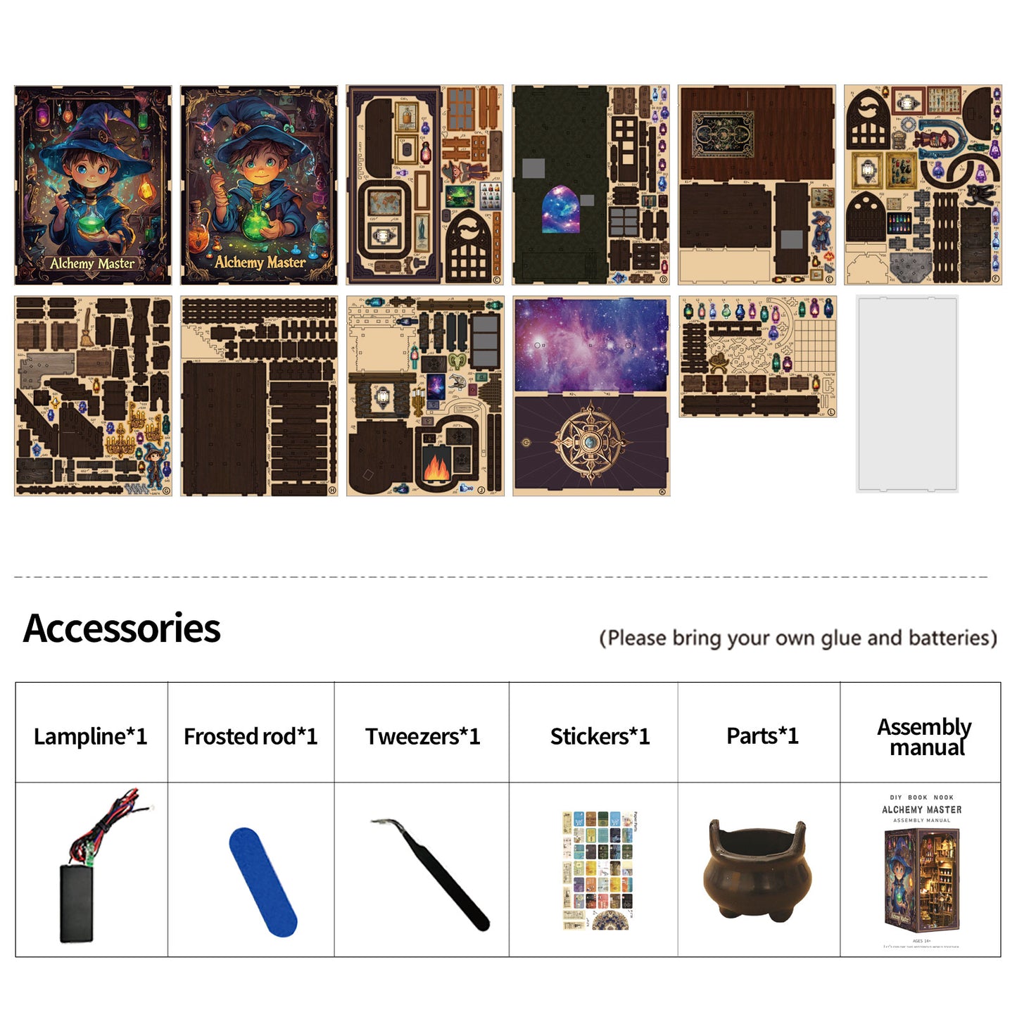 TJWFUNFUN DIY Book Nook Kit – Dark Box Mystery Case Alchemy Master | Difficulty: ★★★★☆ | 396 Pieces | 8–10 Hours Assembly | 3D Wooden Puzzle Miniature Model with LED Lights for Bookshelf Decoration