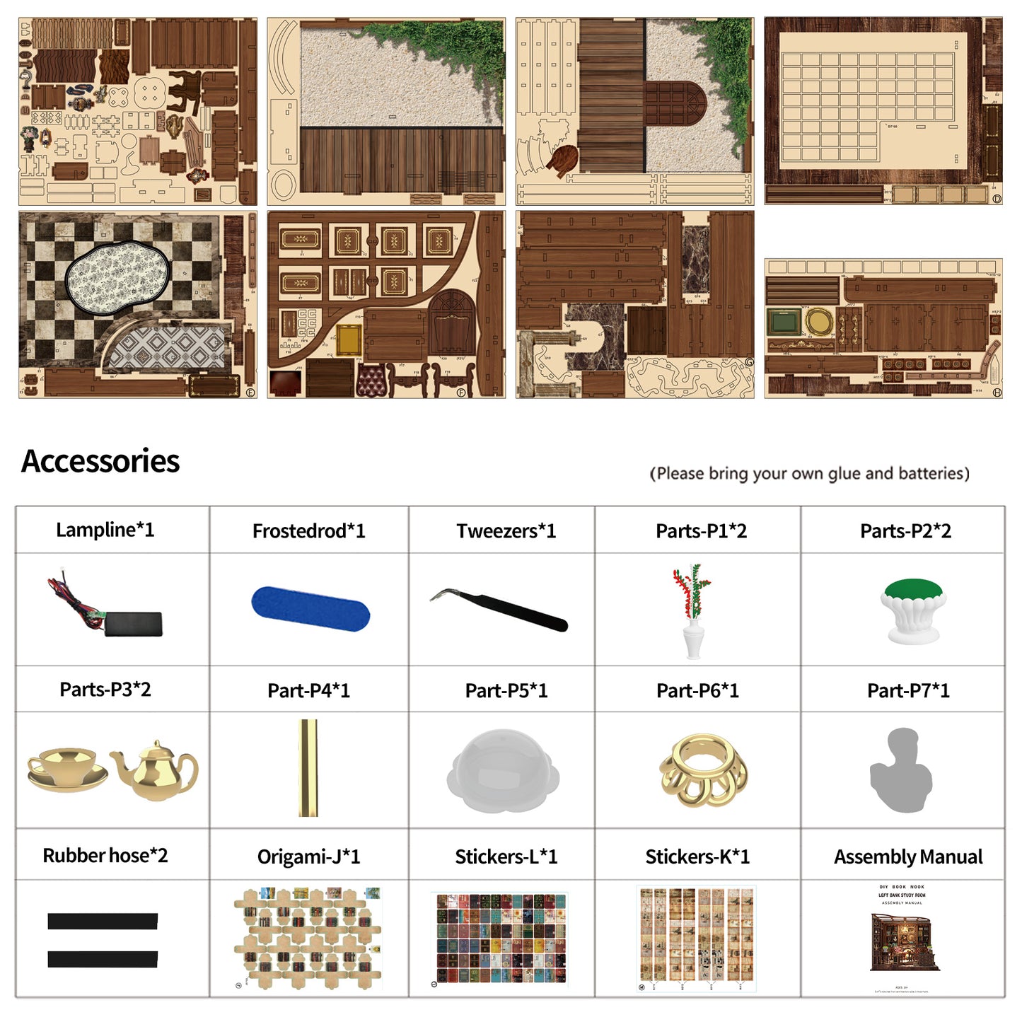 TJWFUNFUN Tiny Havens Collection – Left Bank Studyroom DIY Mini House with LED Light, 248 PCS, Difficulty ★★★