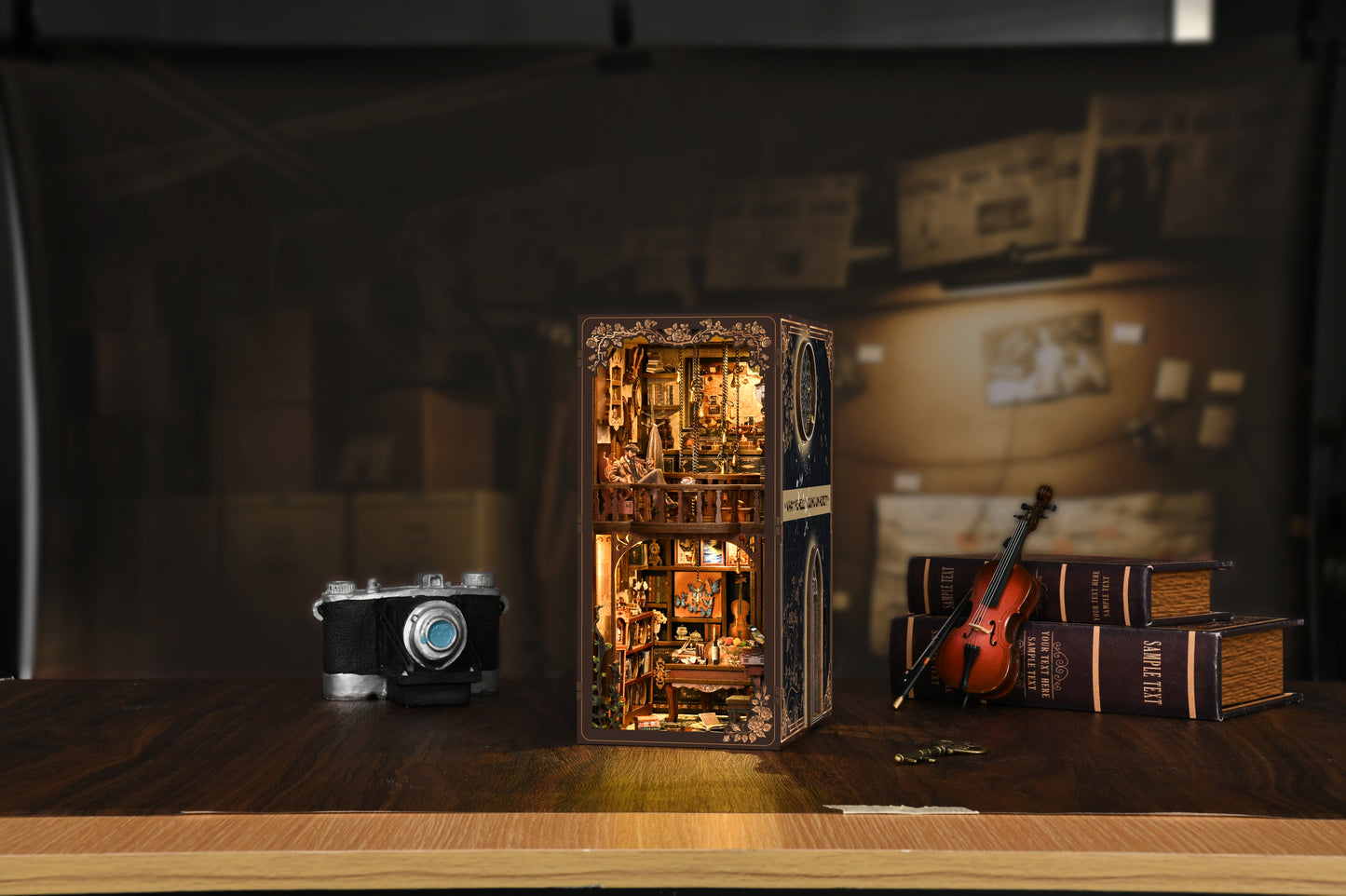 TJWFUNFUN DIY Book Nook Kit – Dark Box Mystery Case Enchanted Forest Library | Difficulty: ★★★★ | 270 Pieces | 6–8 Hours Assembly | 3D Wooden Puzzle Miniature Model with LED Lights & Music for Bookshelf Decoration