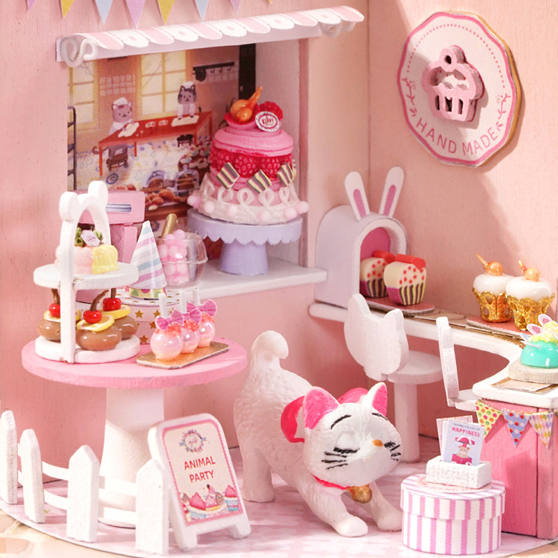 TJWFUNFUN Kitty Cake Shop – DIY Dream Bottle Miniature Kit | Sweet Bakery Scene with Cat Figurine & LED Light | Handcrafted Glass Jar Model for Dessert Lovers