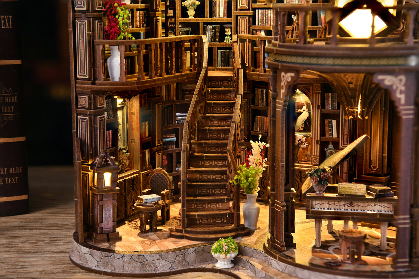 TJWFUNFUN Tiny Havens Collection – Dreamy Book Hall DIY Mini House with LED Light, 888 PCS, Difficulty ★★★★★