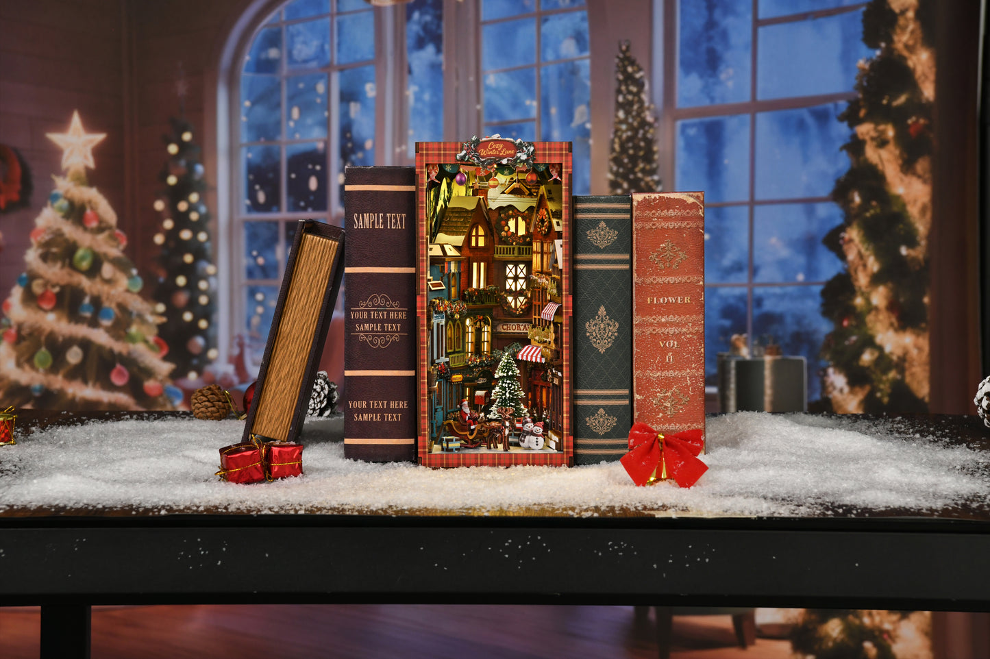 TJWFUNFUN Whispers of Stories Collection – Christmas Street Corner DIY Mini House Booknook, 296 PCS, Difficulty ★★★★☆