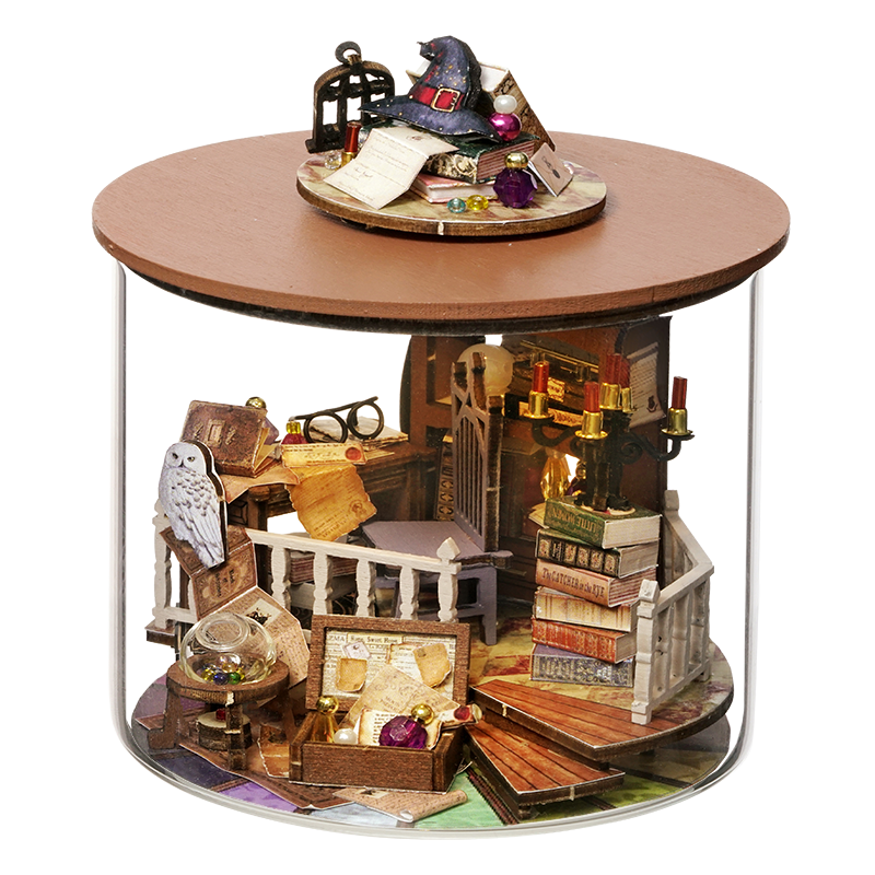 TJWFUNFUN Magic Cottage – DIY Dream Bottle Miniature Kit | Wizard’s Study Scene with LED Light | Handcrafted Glass Jar Model for Fantasy Lovers