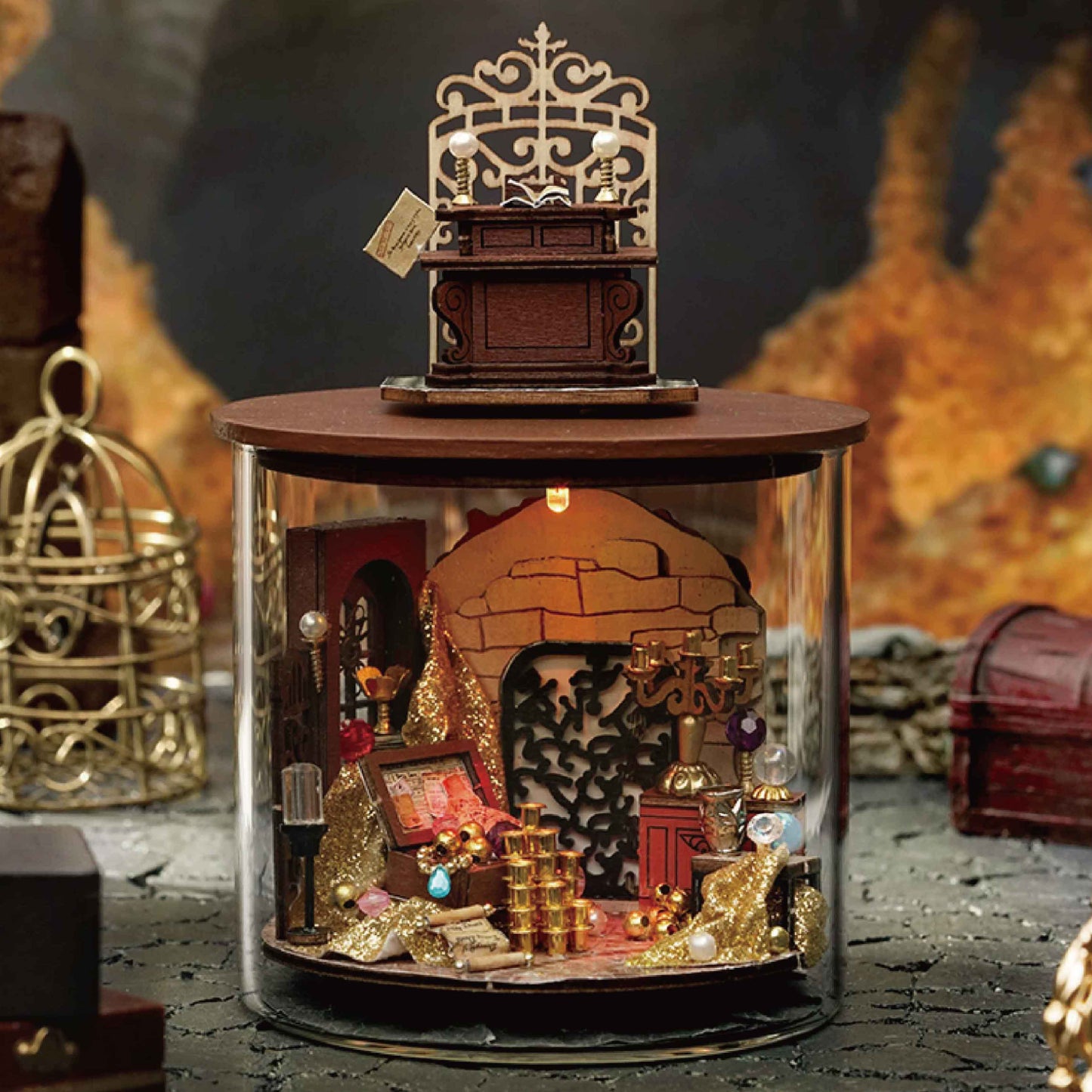 TJWFUNFUN Fantasy Treasure – DIY Dream Bottle Miniature Kit | Magic Vault Scene with LED Light | Handcrafted Glass Jar Model for Fantasy Lovers & Collectors