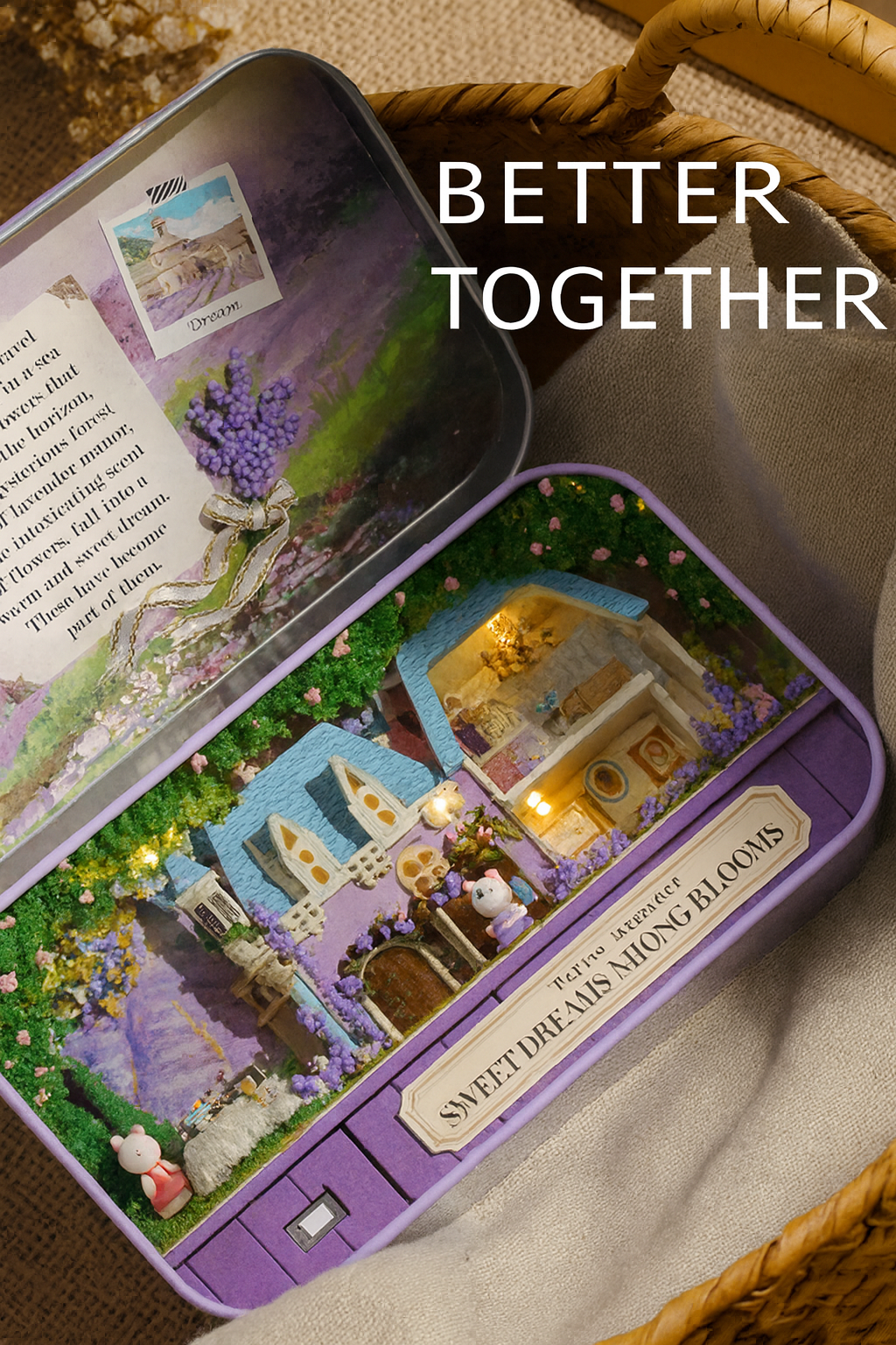 Sweet Dreams Among Blooms Miniature Dollhouse Kit – Lavender Manor DIY Box Theatre with LED Light & Tools, Romantic Handcraft Gift for Adults & Teens