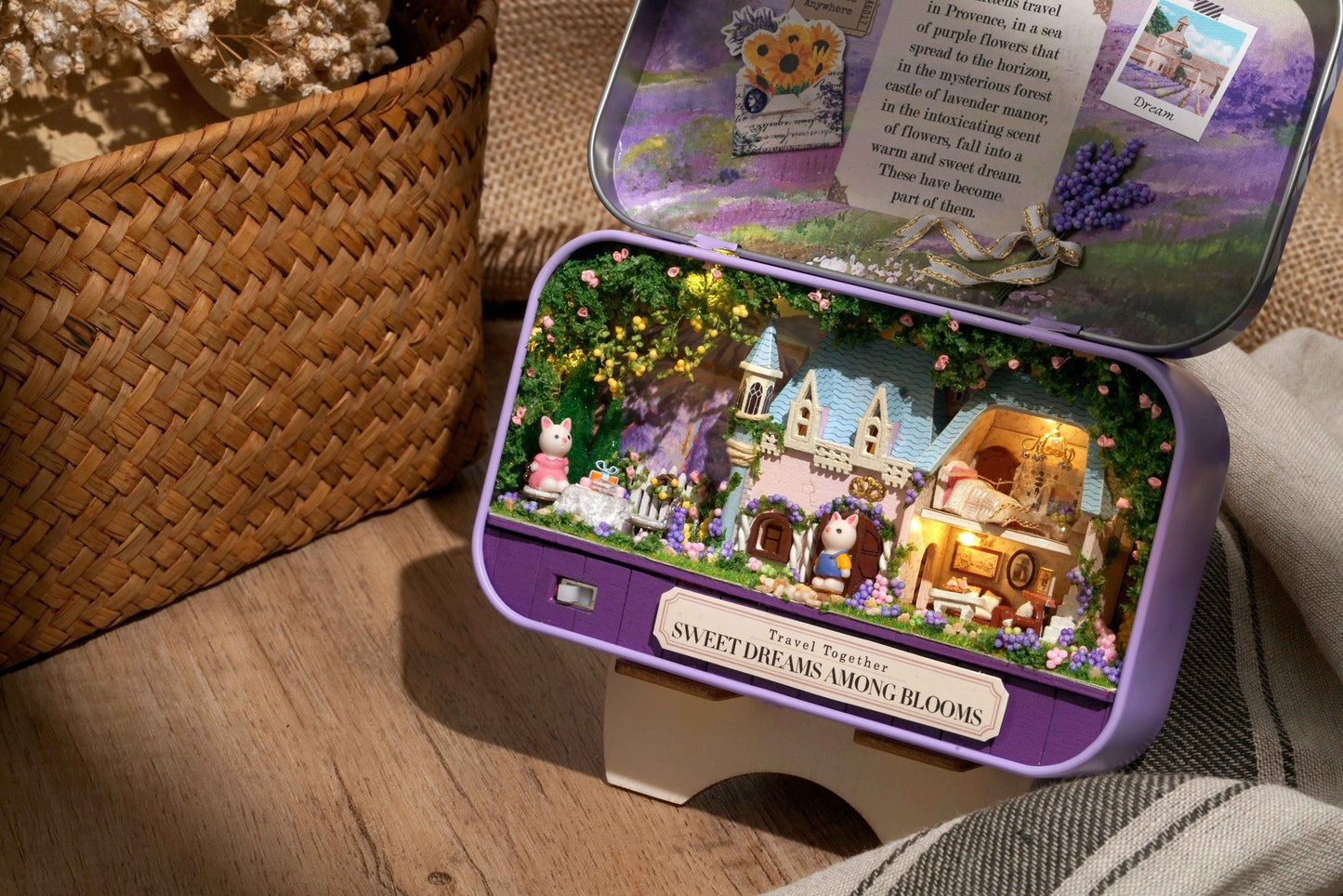 Sweet Dreams Among Blooms Miniature Dollhouse Kit – Lavender Manor DIY Box Theatre with LED Light & Tools, Romantic Handcraft Gift for Adults & Teens