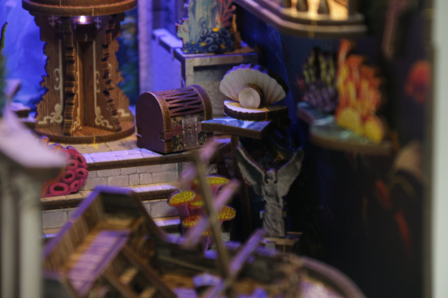 TJWFUNFUN DIY Book Nook Kit – Dark Box Mystery Case Riddle on the Seabed | Difficulty: ★★★☆ | 216 Pieces | 6–8 Hours Assembly | 3D Wooden Puzzle Miniature with LED Lights for Bookshelf Decoration