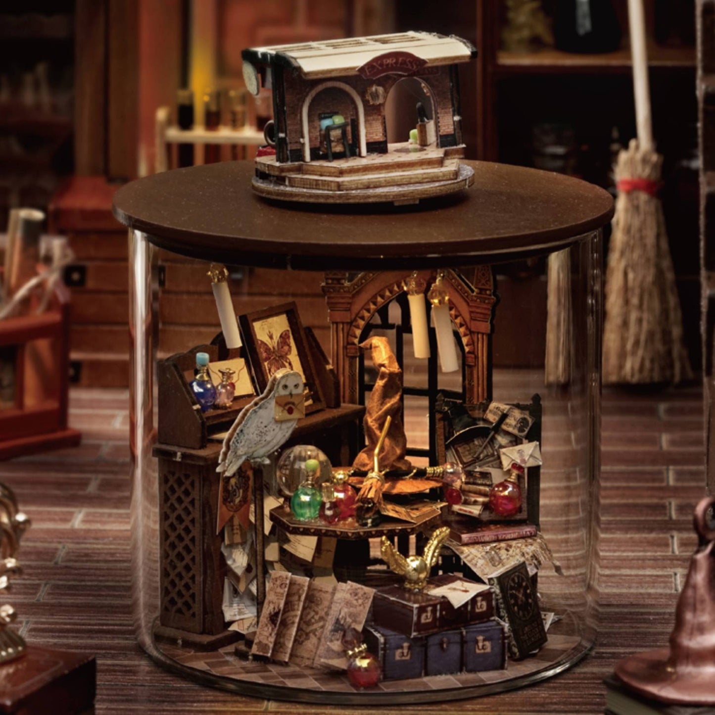 TJWFUNFUN Time Magic – DIY Dream Bottle Miniature Kit | Wizard Study Scene with LED Light | Handcrafted Glass Jar Model for Magic Lovers & Collectors