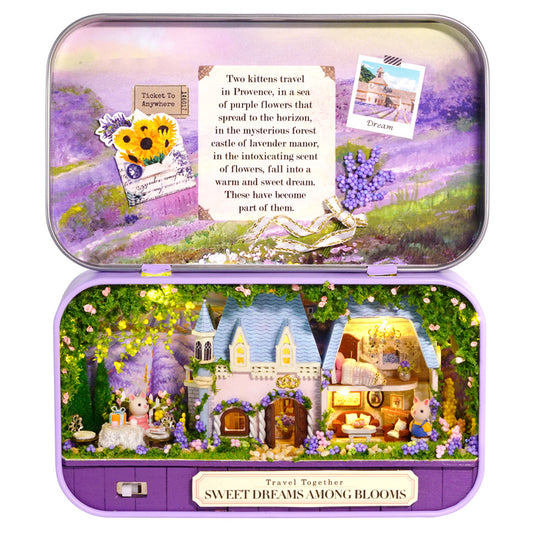 Sweet Dreams Among Blooms Miniature Dollhouse Kit – Lavender Manor DIY Box Theatre with LED Light & Tools, Romantic Handcraft Gift for Adults & Teens
