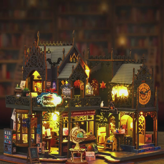 TJWFUNFUN HOLO Magic City DIY Book Nook Kit with LED Lights, Gothic Fantasy Wooden Miniature House, 8–10H Advanced Build ★★★★★